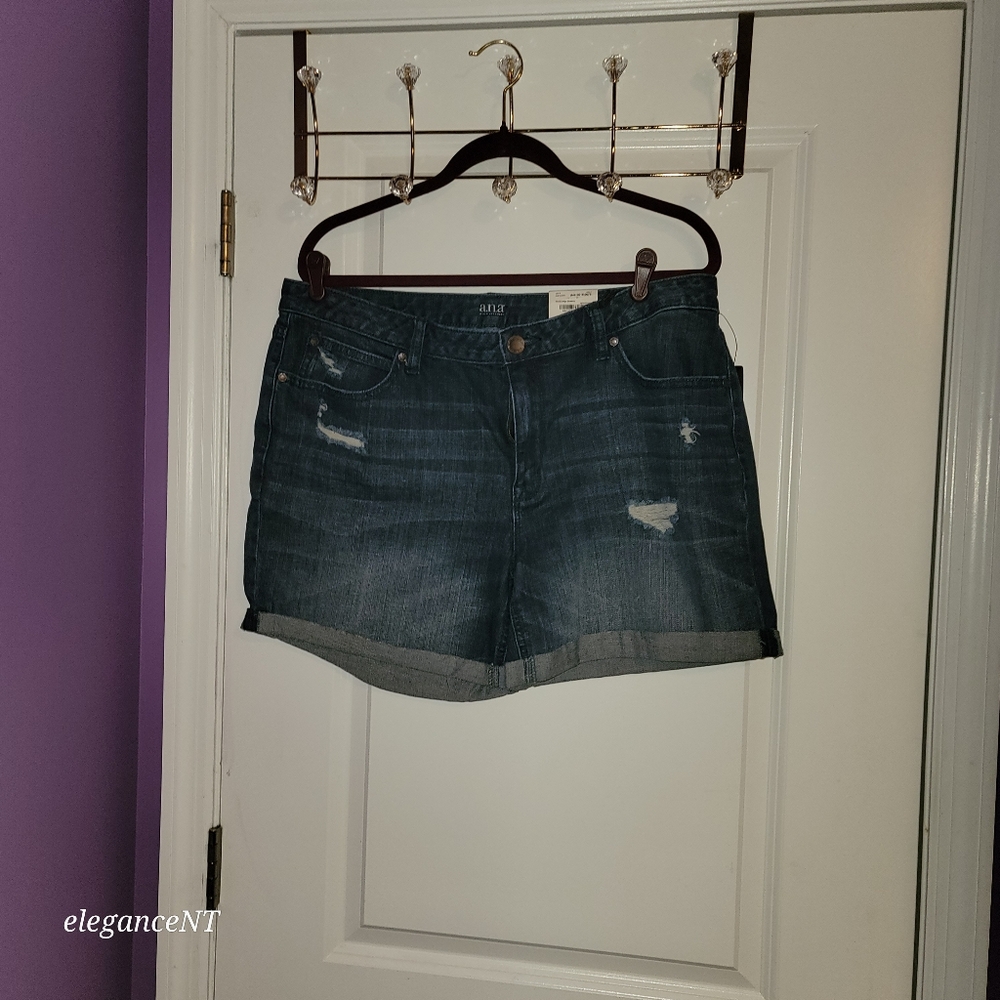 A.N.A Blue Distressed Denim Jean Shorts with Raw Hem Sz: 16 NWT - Picture 2 of 8